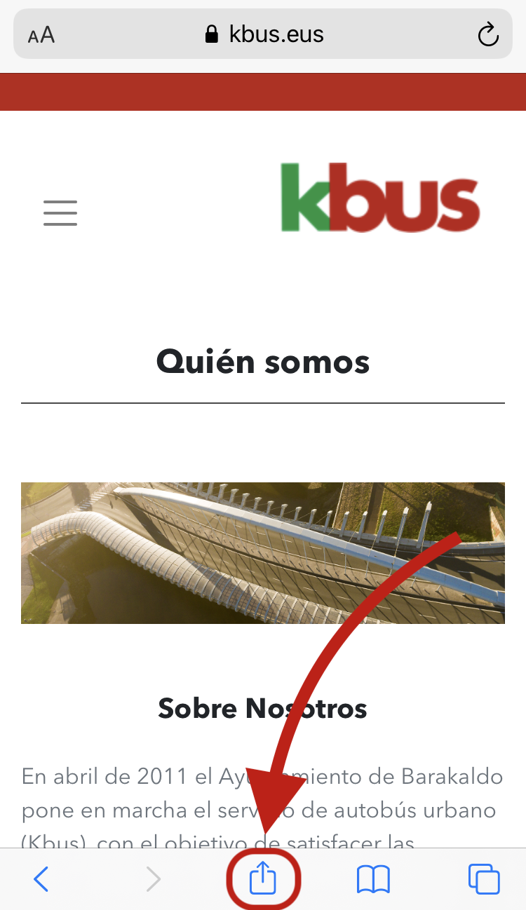 Dirígete al site de Kbus desde Safari y pulsa en compartir